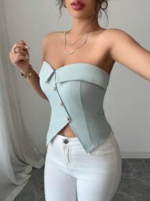 Elenzga Women's Solid Color Single Breasted Split Hem Fashionable Bandeau Top