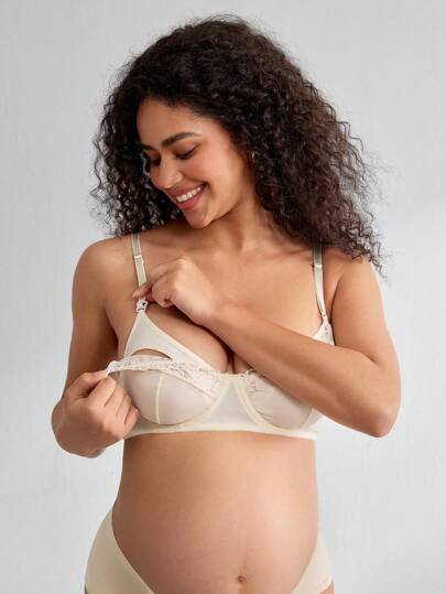 BloomMama Maternity Nursing Bra, Casual & Comfortable, Detachable Pads, Lace Patchwork, Pregnancy Breastfeeding Bra