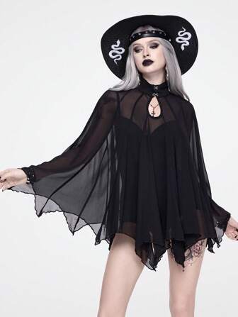 Goth Y2K Style Beach Goth Bat-Shaped Mesh Sheer Cardigan Blouse