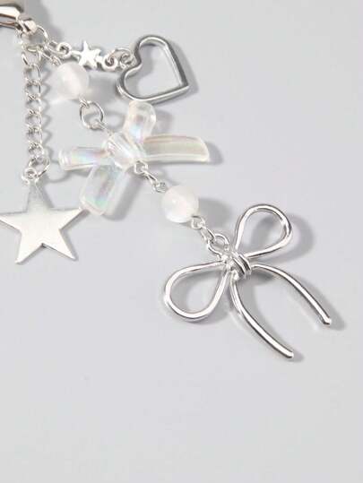 Goth Porte-clés Y2K personnalisé avec nœud papillon, cœur et étoile, décoration de breloque de sac et de téléphone de luxe