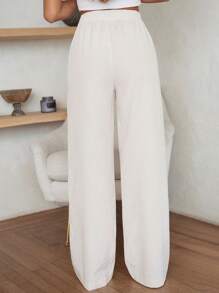 Cloudara Pantalones anchos de cintura alta con estilo de lino bordados "FRENCHY" - Cintura elástica, detalles florales bohemios en colores vibrantes