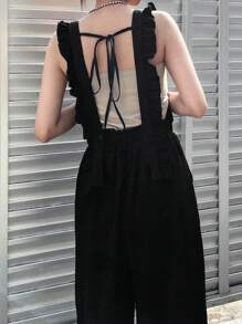 FRIFUL Women's Solid Color Sleeveless Jumpsuit, Fashionable And Suitable For Summer Jumpsuit Lounge Sets For Women - Black - View 5