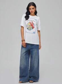 Roylia T-shirt casual à manches courtes et col rond avec imprimé homard pour femmes, été