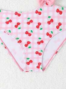 SHEIN Young Girl's Cherry Print Hollow-Out Bandeau One-Piece Swimsuit, Suitable For Beach And Vacation, Summer - Multicolor - View 6