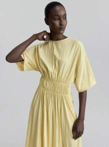 Ontre Damen Vier-Jahreszeiten Bürokleid mit Taille, Hochzeitsgast Kleid, Lehrerin Kleid, Club Kleid, Business Lässig Kleid, Old Money Stil, Retro Damen Kleid, Lässig Street-Style, Rundhals Fledermausärmel, plissiertes Taschen Midi Kleid