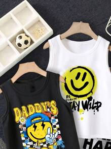 SHEIN Leap Crew 男童休闲简约卡通印花背心，两件套，夏季