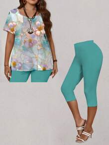 EMERY ROSE 2 bộ đồ áo và quần dài thanh lịch in hoa cỡ lớn cho nữ đi nghỉ - Nhiều màu - Xem 5