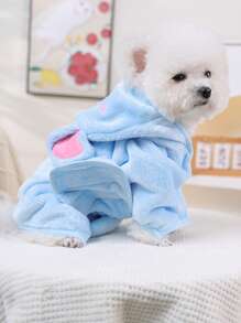 PETSIN 1pc Pet Absorbent Towel, Soft Thick Quick Dry Elephant Hooded Bathrobe, Adjustable Strap For Dog Bathing & Grooming