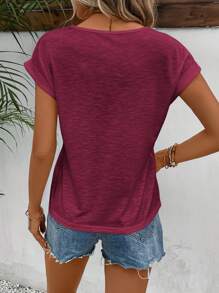 SHEIN Frenchy 女士短袖纯色圆领T恤，夏季时尚