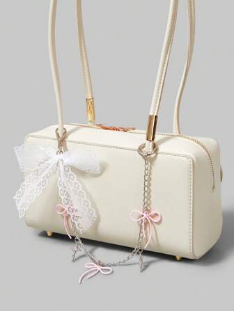 Kawaii 1 pièce Pendentif de sac à main style Y2K avec croix en nacre, nœud rose et décoration de strass