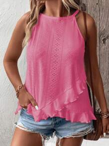 SHEIN EMERY ROSE CURVE Plus Size Women Fashion Casual Holiday Ruffled Hem Cami Top