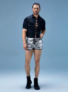 FeverCity Fever City 性感腰带抽绳装饰短款男士短裤 - 銀色 - 查看 5