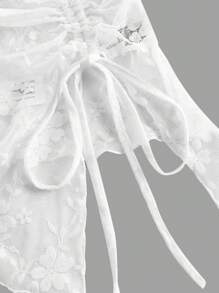 SHEIN MOD Parte superior tubo de mujer de unicolor sin tirantes, ajustada, con cordón en el bajo y abertura lateral, para uso en raves, graduaciones, eventos románticos, verano, festivales, campo, vacaciones en la playa, fiestas del té, uso modesto, bailes de graduación - Blanco - Ver 4