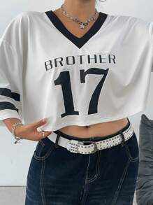 POPSWAY Plain Minimalist Numeric Print T-Shirt, Fashion For Summer - White - View 8