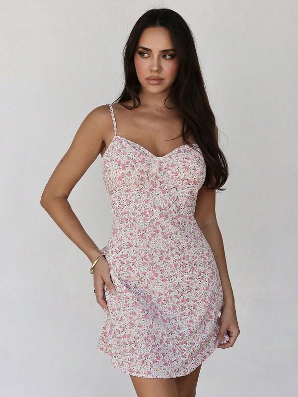 Roylia Sweet Ditsy Floral Backless Spaghetti Strap Dress