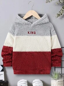 SHEIN Áo nỉ cổ tròn phối màu thêu chữ cho bé trai - Xám - Xem 6