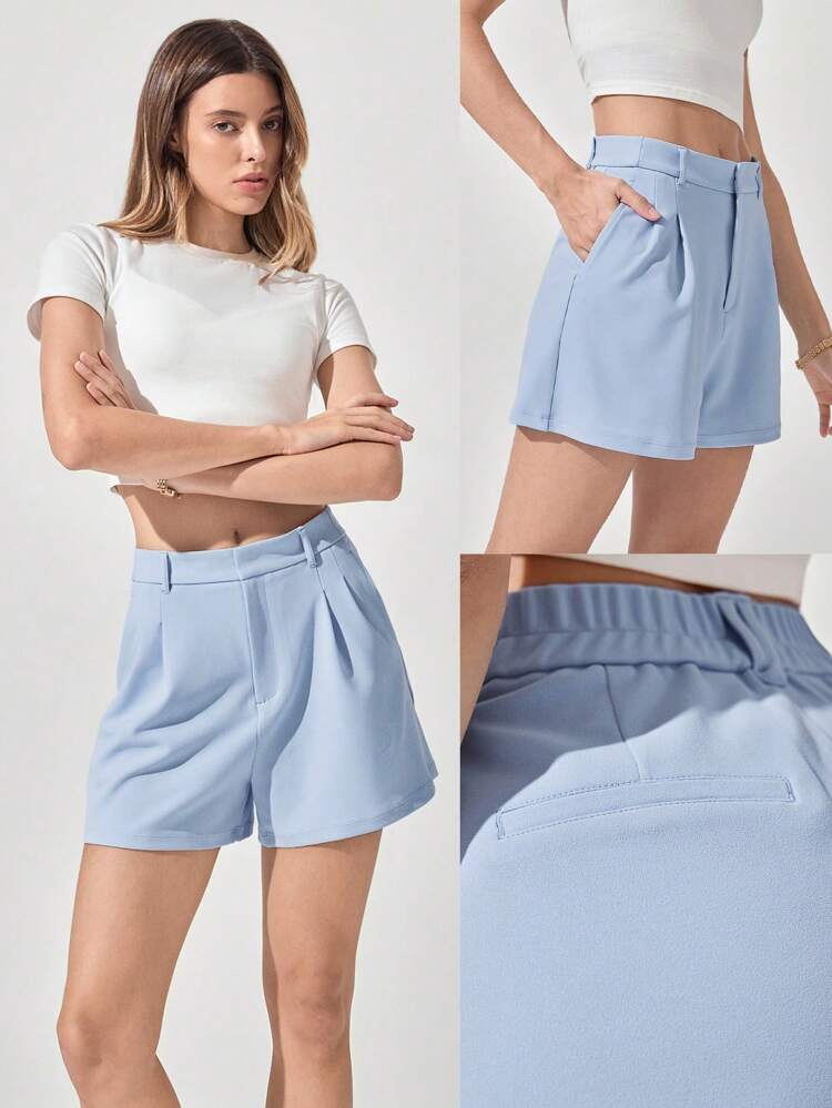 Easy Win Wrinkle-Resistant Elastic Waistband Front Zip Work Shorts With Side Pockets Daily Casual Office Work Leisure