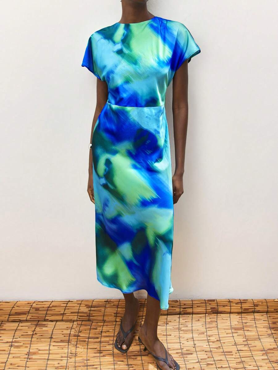 Maija Abito corto in satin da donna, elegante e romantico, con stampa floreale sfumata, adatto per l'estate - Multicolore - Visualizzare 1