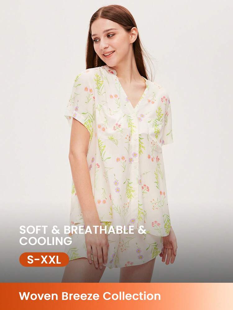 Soft Rayon Short-Sleeve Basic Button-Up Top & Shorts Loungewear Pajama Set Wedding Essentials