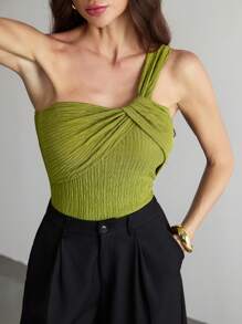 SHEIN Tall Wedding Season Party Elegant Vacation Jacquard Slimming One Shoulder Bodysuit With Twisted Front