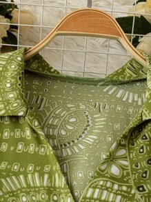 EMERY ROSE Áo sơ mi tay ngắn in hình học cỡ lớn cho nữ - Màu xanh Bạc hà - Xem 3