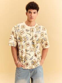 TOM & JERRY X SHEIN Camiseta de manga corta con cuello redondo de estampado de dibujos animados para el verano - Multicolor - Ver 3