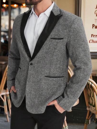 Manfinity Mode Men's Gentleman Business Single Breasted Peak Lapel Blazer Men Casual Suits Blazer For Man Men Blazer Casual Blazer For Men