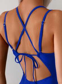 Swim Basics 1 bộ đồ bơi liền thân co giãn có thể điều chỉnh eo thon gợi cảm màu đen cho nữ - Xanh đậm - Xem 4