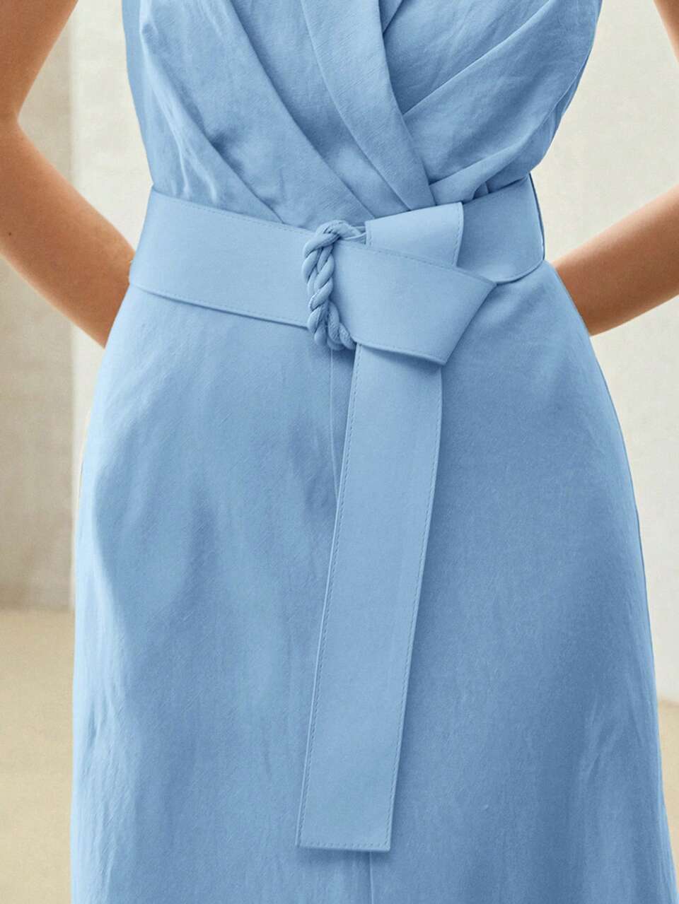 MOTF LINEN BELTED BIAS CUT DRESS