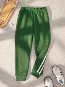 SHEIN Young Boy Striped Tape Side Sweatpants Green Pants For Kidsjogging Pants For Kids - Dark Green - View 2