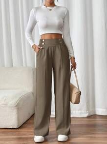 SHEIN Frenchy Pantaloni eleganti da ufficio con gamba dritta e doppia fibbia per donne