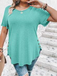 SHEIN Clasi 大码简约纯色短袖T恤，夏季休闲 - 薄荷藍 - 查看 4