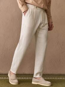 HIMLAND Men's Casual Woven Tapered Suit Pants, Old Money