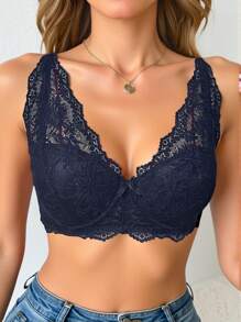 SHEIN 1pc Women Lace Comfort Underwire Lingerie Bra - Black - View 5