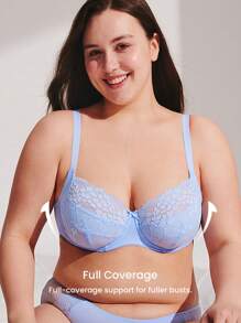 LUVLETTE Plus Woman Full Coverage Lingerie Lounge Curve Support & Breathable Underwire Sexy Unlined Minimizer Lace Elegance Bra Bridal Intimates
