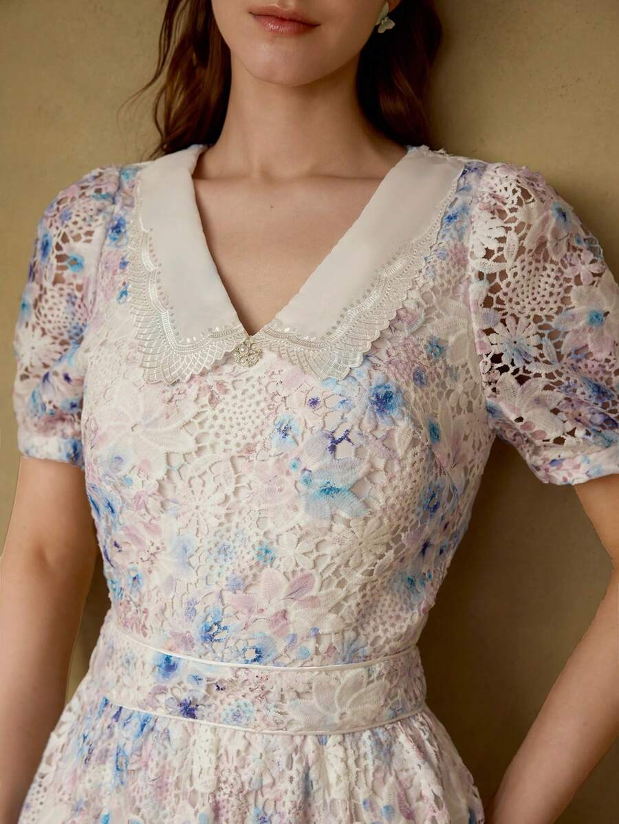 MOTF CONTRAST GUIPURE LACE DRESS - Blue - View 2