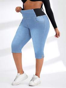 SHEIN SXY Quần Jeans Co Giãn Cỡ Lớn Cho Nữ, Thiết Kế Lưng Thun Ôm Vừa - Rửa nhẹ - Xem 5