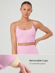 GLOWMODE FeatherFit™ Ready For Anything Round-Neck Crossover Thin Straps Active Tank Top Low Impact Yoga Pilates Studio Daily Casual Wear Removable Cups - Bubblegum Pink - View 2