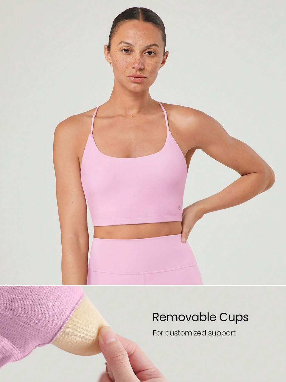 FeatherFit™ Ready For Anything Round-Neck Crossover Thin Straps Active Tank Top Low Impact Yoga Pilates Studio Daily Casual Wear Removable Cups