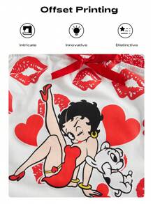 Betty Boop | ROMWE Top de tubo de encaje contrastante con impresión de personajes de dibujos animados y labios