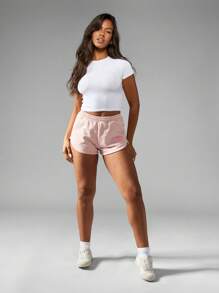 MISSGUIDED Athletic French Terry Workout Shorts Performance Running Training Dolphin Elastic Waistband Loungewear Summer Spring Exercise Jogging Casual Sportswear - Pink - View 6