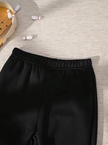 SHEIN Casuvi Kids 男小童黑色條紋運動休閒街頭服飾運動褲適合夏天和秋天