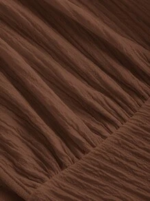 SHEIN MOD V-Neck Ruffled Waist Short Plus Size Women's Jumpsuit - Brown - View 3