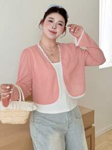 Dazy Plus Cubre de encaje y parches con mangas acampanadas, talla grande, color rosa, para mujer en la playa - Rosa - Ver 1