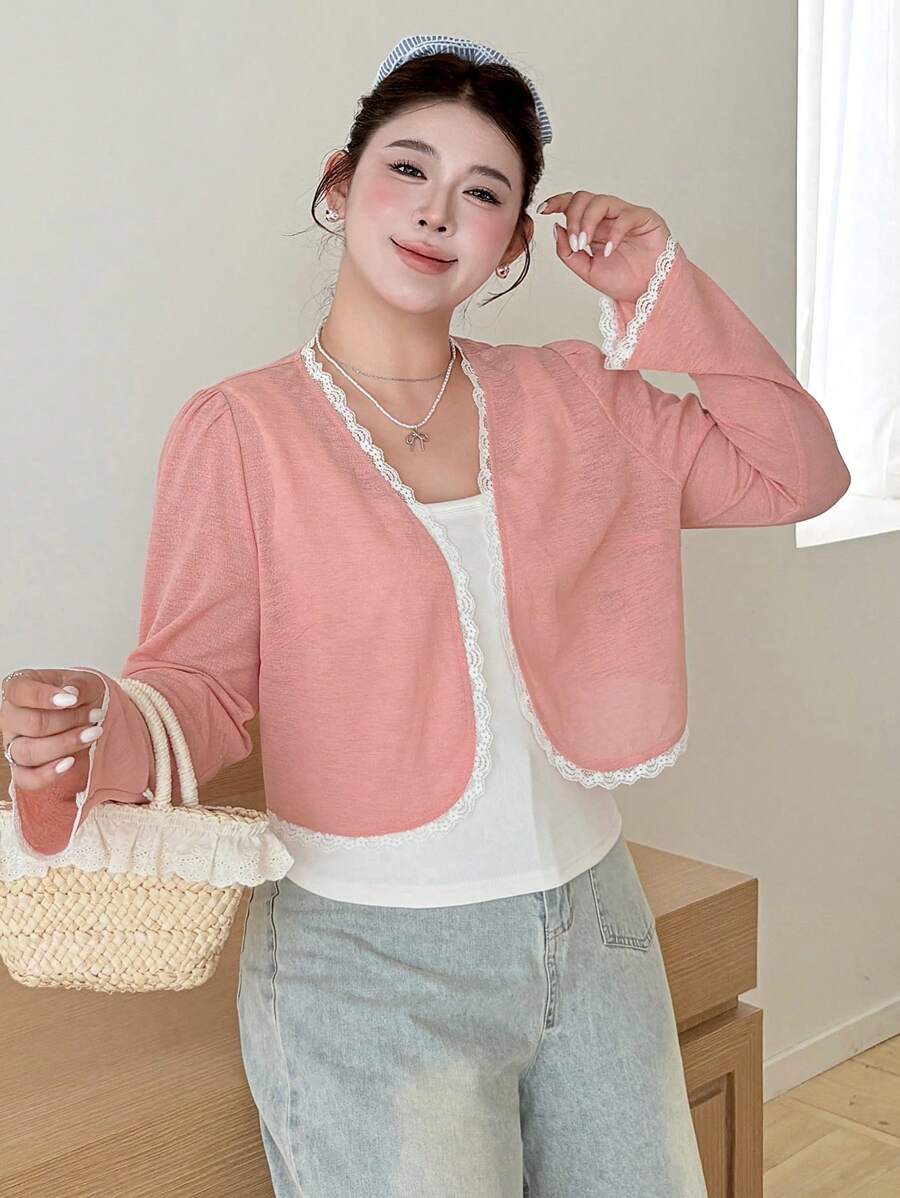 Dazy Plus Cubre de encaje y parches con mangas acampanadas, talla grande, color rosa, para mujer en la playa - Rosa - Ver 1