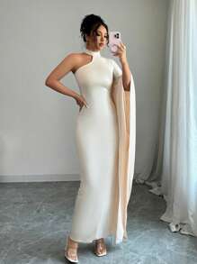 Breezaya Abito lungo elegante da donna monospalla attillato