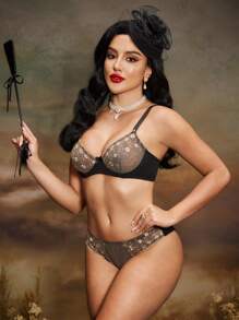 PinupGlam Bestickter Patchwork Retro Stil Damen Wäscheset