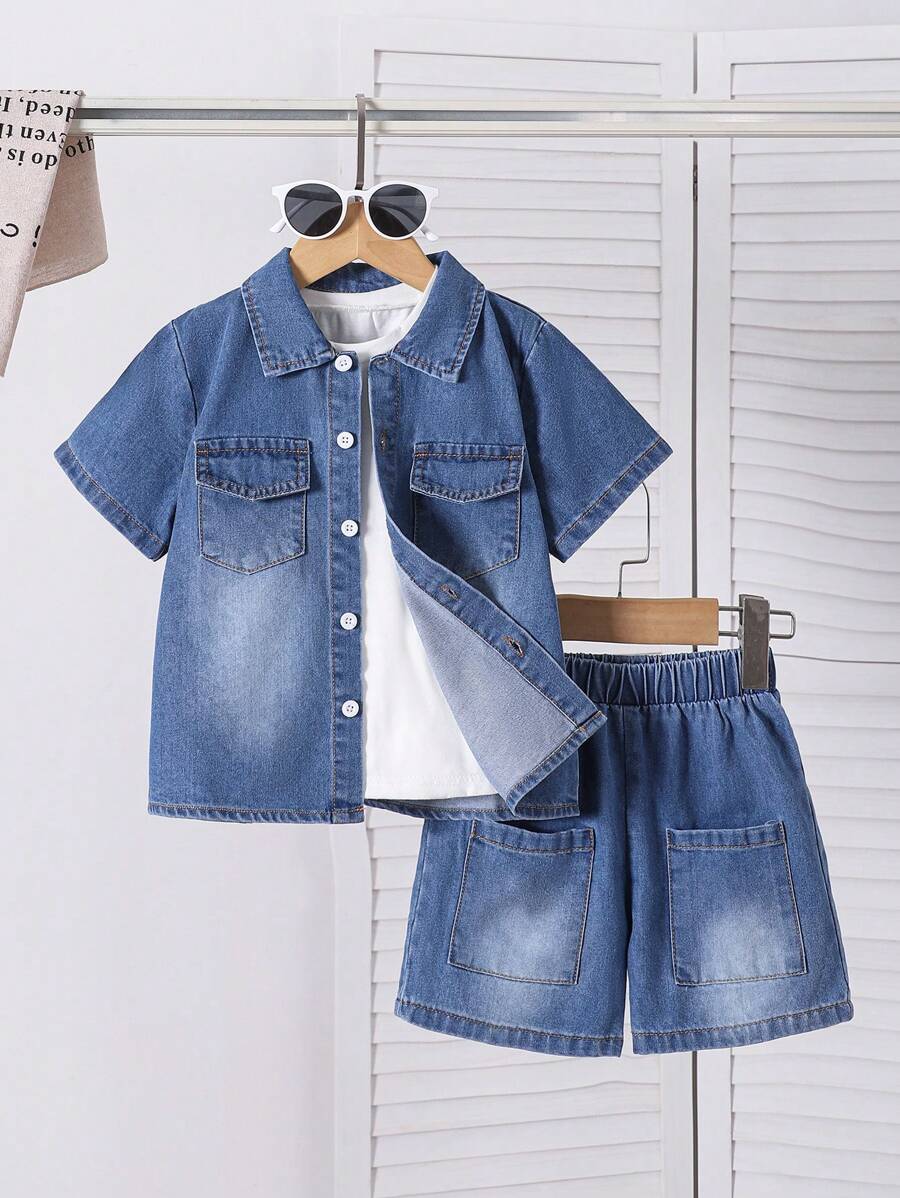 Young Boys Denim Two Pieces Outfits Young Boys Suit Set Young Boys 2 Pieces Young Boys Sets Boys Denim 2 Pieces Outfits Girl Clothes Sets Young Girls Sets - Blue - View 1