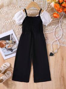 Mono con hombros descubiertos con diseño elegante de lazo 3D para niñas, mono profesional de nobleza - Negro - Ver 2