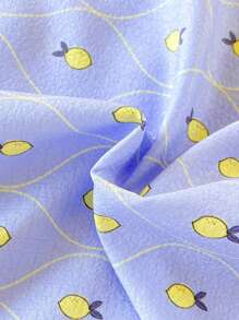 3pcs Girls Striped Lemon Print Graphic T-Shirt, Cardigan & Pants Sets, Casual Home Outfits S Pajamas Set Pajamas Sets - Multicolor - View 10